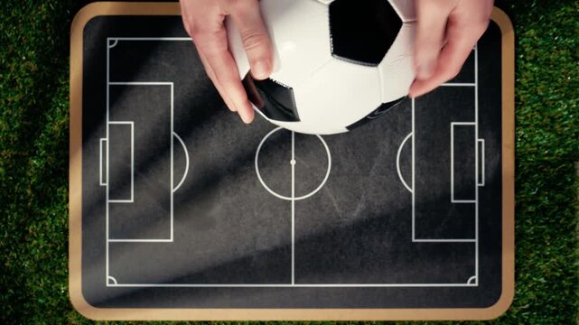 Soccer ball on Lagna with drawn field