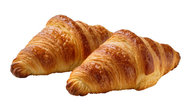 Golden brown flaky baked croissants French breakfast, isolated on transparent background