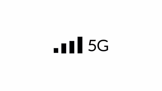 5G Signal Strength Bars Animation in 4K with Alpha Channel on Transparent Background. Modern 5G Network Upgrade Concept Animation, Update the network system, 5G internet icon.