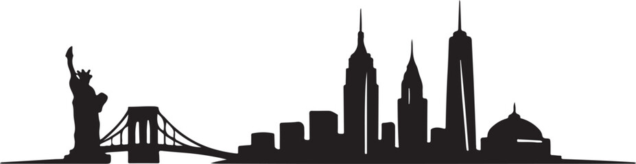 Obraz premium New York City skyline silhouette minimalist drawing urban architecture famous cityscape travel illustration