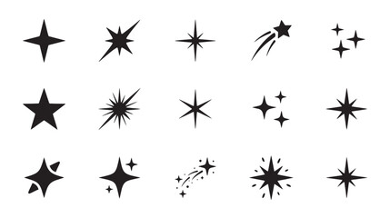Fototapeta premium Black starburst, explosion, sparkle, and streak icons, vector set of 16