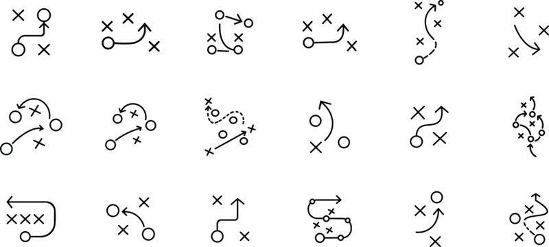 Stroke line icons set of strategy football planning growth concepts