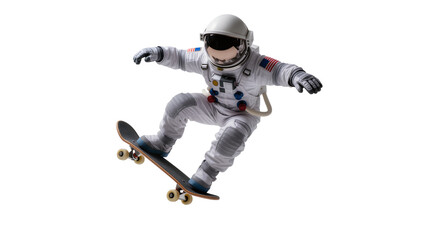 Space suit astronaut riding a skateboard, isolated on transparent background © Andrej