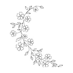 Fototapeta premium black and white floral border with flowers and leaves isolated on transparent background