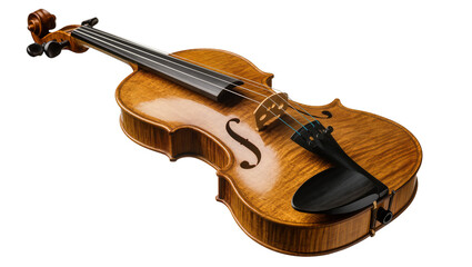 Brown wooden violin with strings, isolated on transparent background for music © Andrej