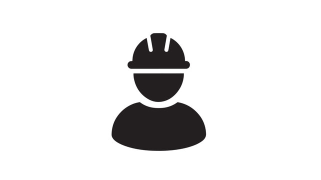 Worker icon silhouette with hard hat and shoulders, representing construction and labor professions in simple graphic design.