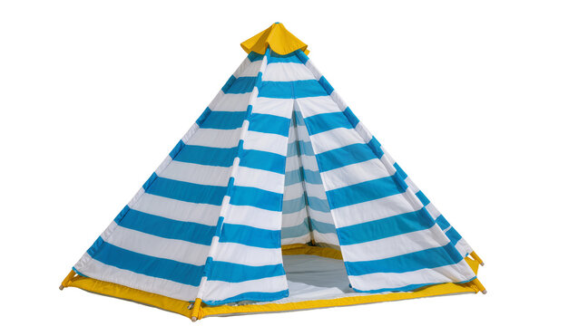 Striped blue white fabric play tent, isolated on transparent background