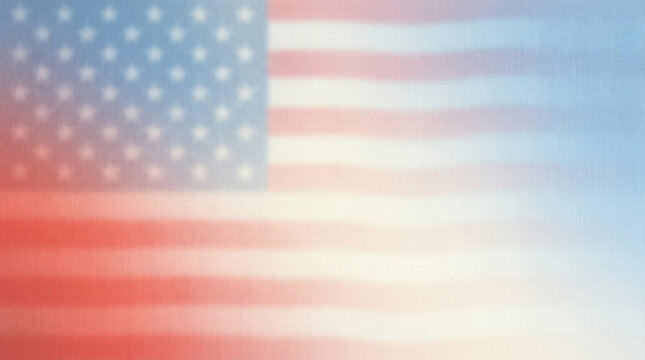 Soft blurred American flag background with vintage texture and light grain