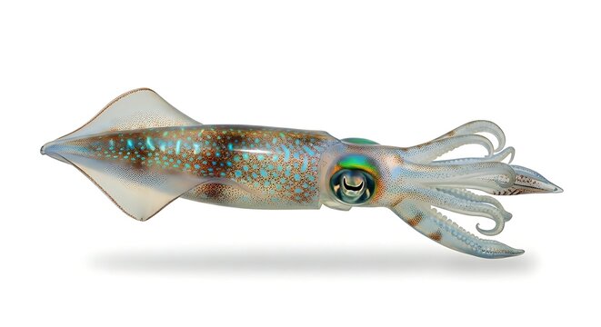 A detailed studio shot captures a vibrant squilla mantis shrimp, showcasing its iridescent skin and intricate anatomy.