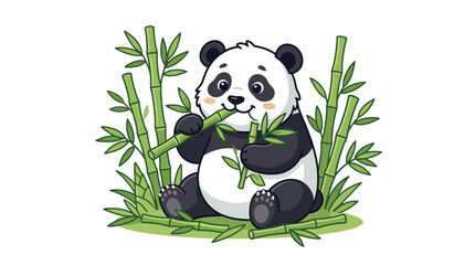 Cute panda eating bamboo shoots happily. © bestrivaldo