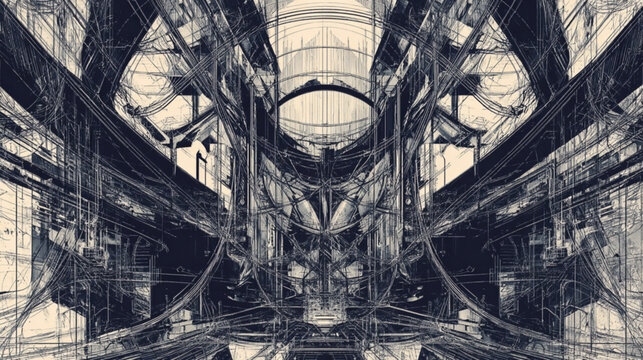 Futuristic Architectural Blueprint Rendering For Technology And Engineering Concepts