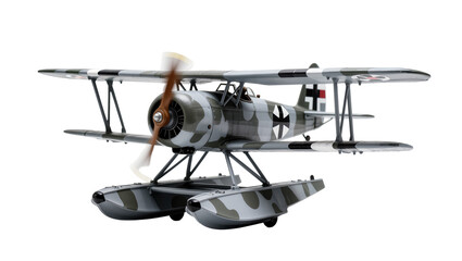 Detailed grey camouflage biplane seaplane model, isolated on transparent background © Nina