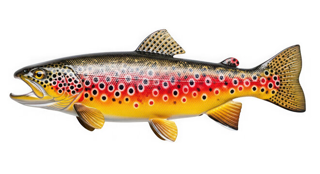 Vibrant colorful brown trout isolated on transparent background with distinctive spots