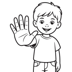 Fototapeta premium Minimalist Boy Saying Hello Line Art Icon
