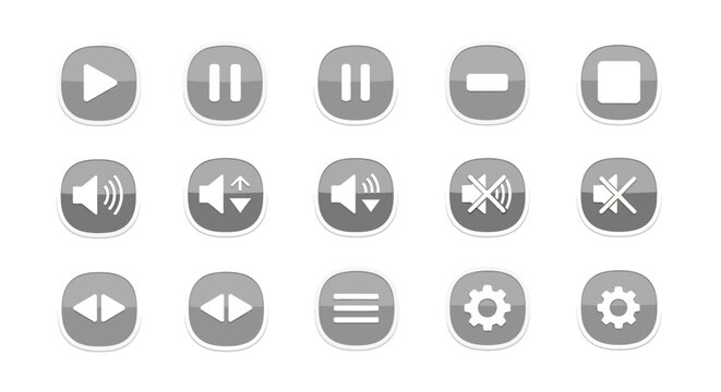 Modern media player button set in minimal grey design
