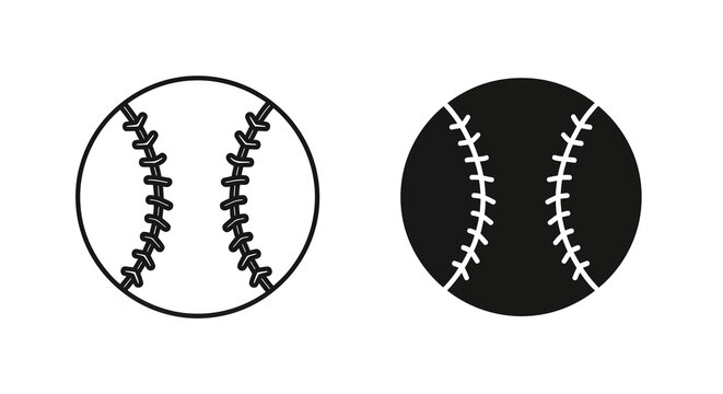 Baseball design set with outline and solid fill style