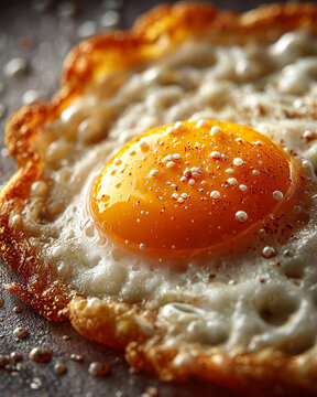 Crispy edges of a perfectly fried egg glistening in warm morning light