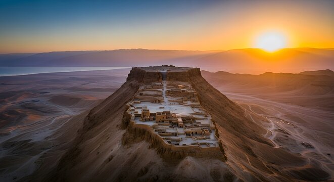 Ancient Masada Fortress Ruins Dramatic Desert Sunrise View