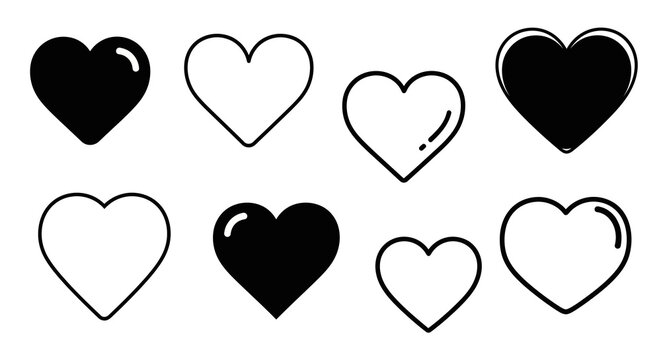 Minimalist black and white heart icon set on white background