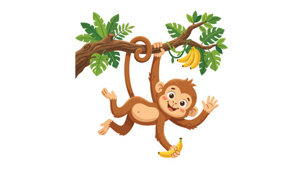Fototapeta premium Monkey hanging from tree branch smiling.