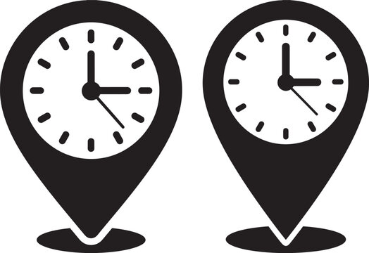 Time management location map pin icon silhouette graphics.
