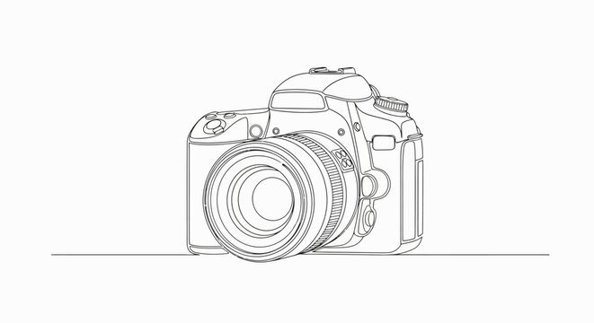 Line art illustration of a digital slr camera with a lens