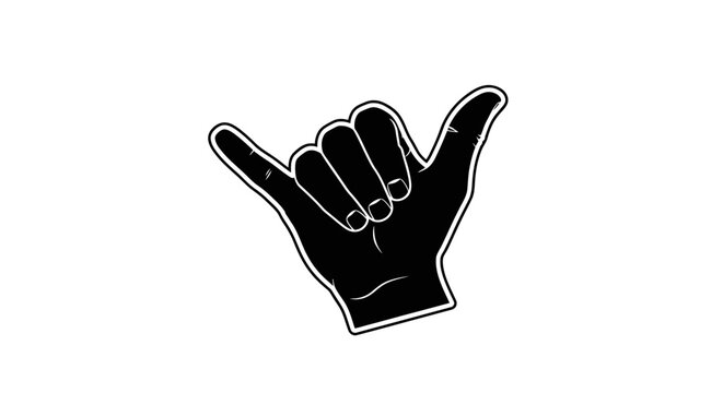 Black and white illustration of a hand making the shaka sign