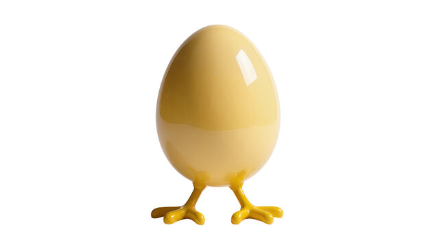 Glossy yellow egg with bright chicken feet, isolated on transparent background
