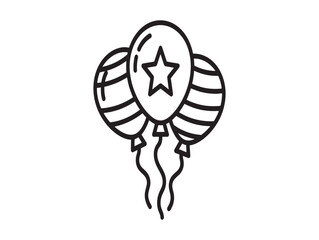 A black and white illustration of three striped balloons with a star on one © PNG_Vector Gallery