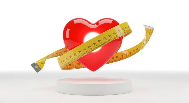 Heart wrapped with measuring tape symbol.