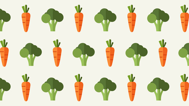 Vegetable Pattern Background with Broccoli and Carrot Icons in Flat Style and Clean Grid Layout