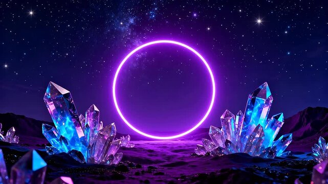 Crystal formations under neon ring in space