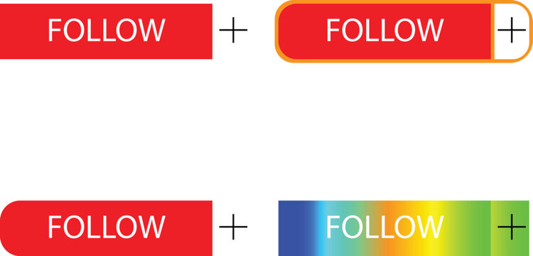 Four follow buttons with different designs isolated on white background, Vector, illustration
