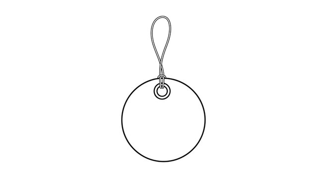 Minimalist outline of a keychain charm with loop on white background