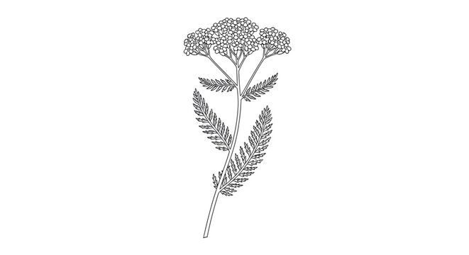 Detailed linear drawing of yarrow plant with leaves and blossoms
