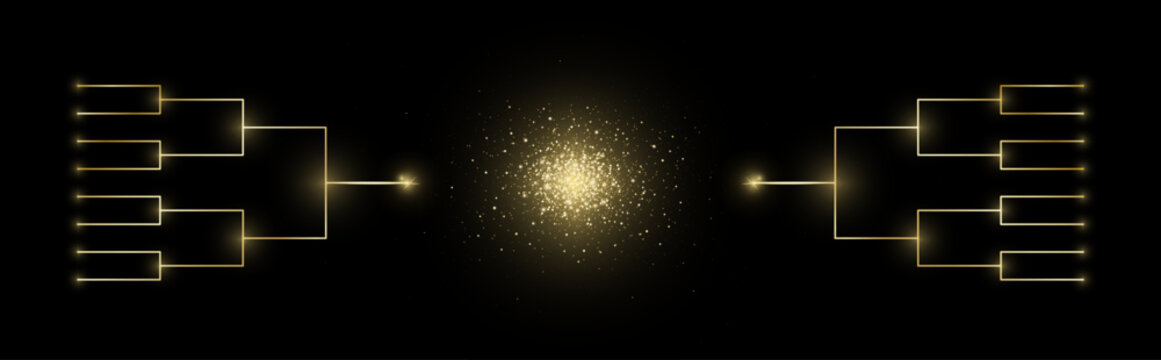 Tournament qualifying bracket concept. Gold shiny games table. Road to victory. Championship leaderboard for prize. Vector illustration