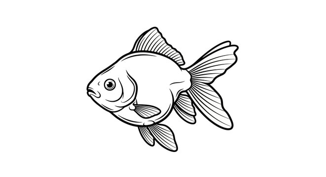 Intricate black and white goldfish drawing on a clean white background