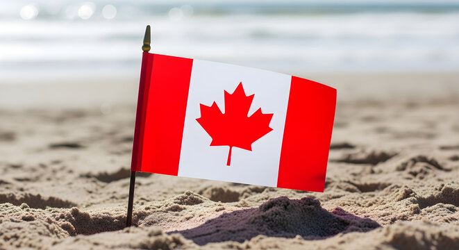 Canada day celebration vibrant canadian flag on a beach patriotic symbolism for july 1st