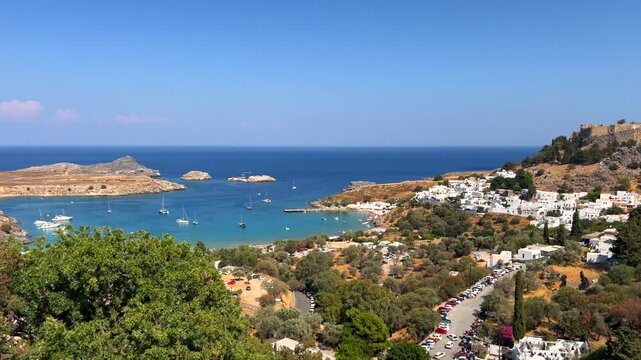 Aerial view of the coastline in Rhodes, Greece. Summer vacation.