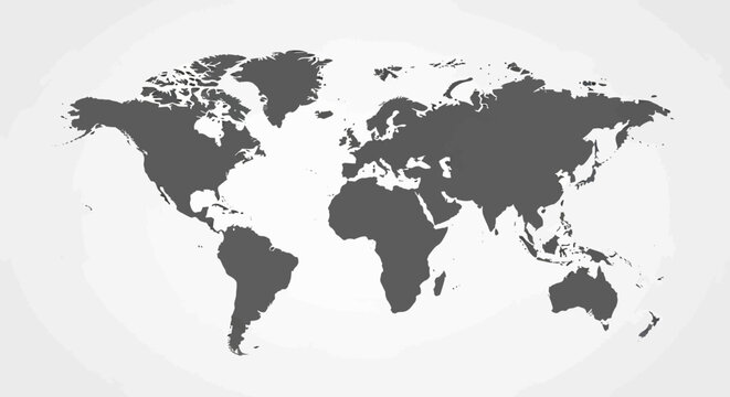 Minimalist dark gray world map silhouette on light background