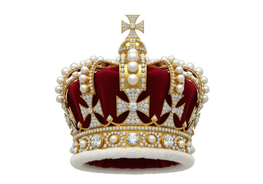 The st edwards crown isolated on transparent background, a symbol of british royalty, adorned with pearls, diamonds, and gold, showcasing its regal splendor
