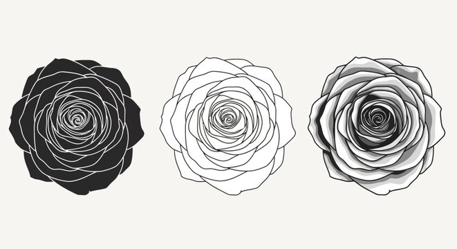 Monochrome rose design collection: bold, minimalist, and layered styles