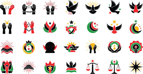 Obraz premium Collection of symbolic logos and icons for freedom, Justice, And peace
