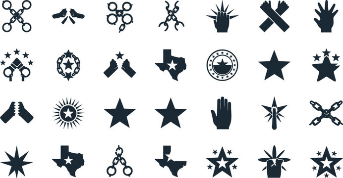 Collection of Texas law enforcement and star icons in black