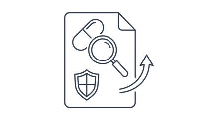 Fototapeta premium Medical Research Document with Magnifying Glass, Pill, and Shield Icon