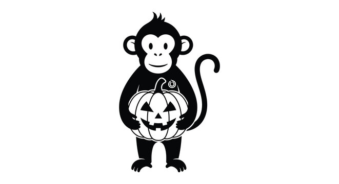 A charming black silhouette of a monkey holding a jack o lantern perfect for autumn or halloween designs high quality professional detailed modern