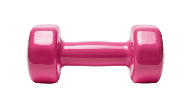 Shiny pink fitness dumbbell, a single piece of exercise equipment isolated on transparent background