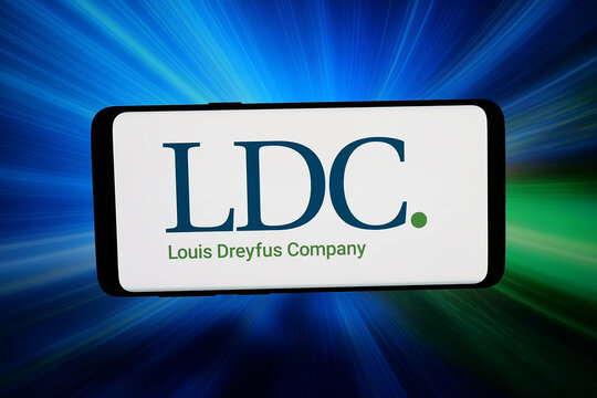 Stuttgart, Germany - 03-19-2026: In this photo illustration, the logo of business Louis Dreyfus Company B.V. (LDC) is displayed on a smartphone in front of abstract background on computer screen.