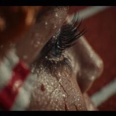 Close-up of woman eye with water droplets