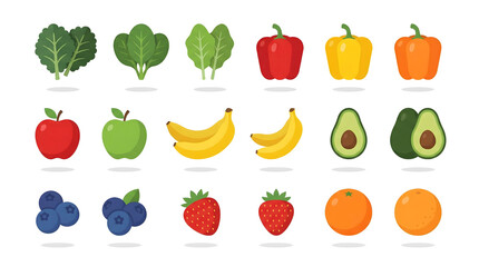 Fototapeta premium Collection of various fresh vegetables and fruits in flat illustration style